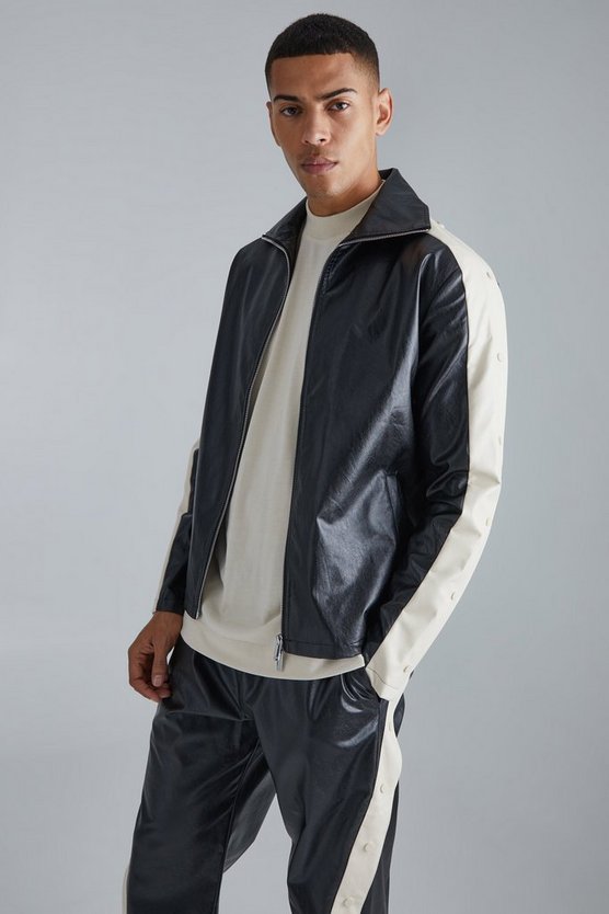 PU-Jacke mit Trichterkragen und Druckknöpfen