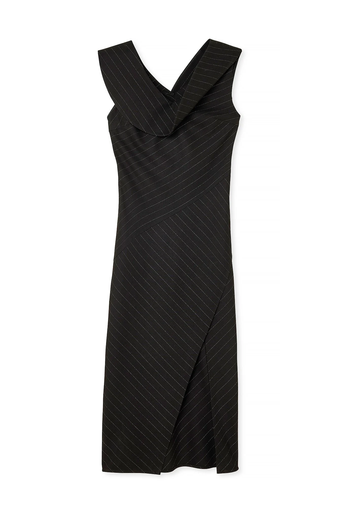Midikleid mit Nadelstreifen und Schlitzdetail