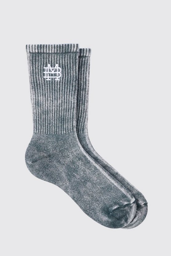 Socken mit Acid-Waschung und Bm-Stickerei
