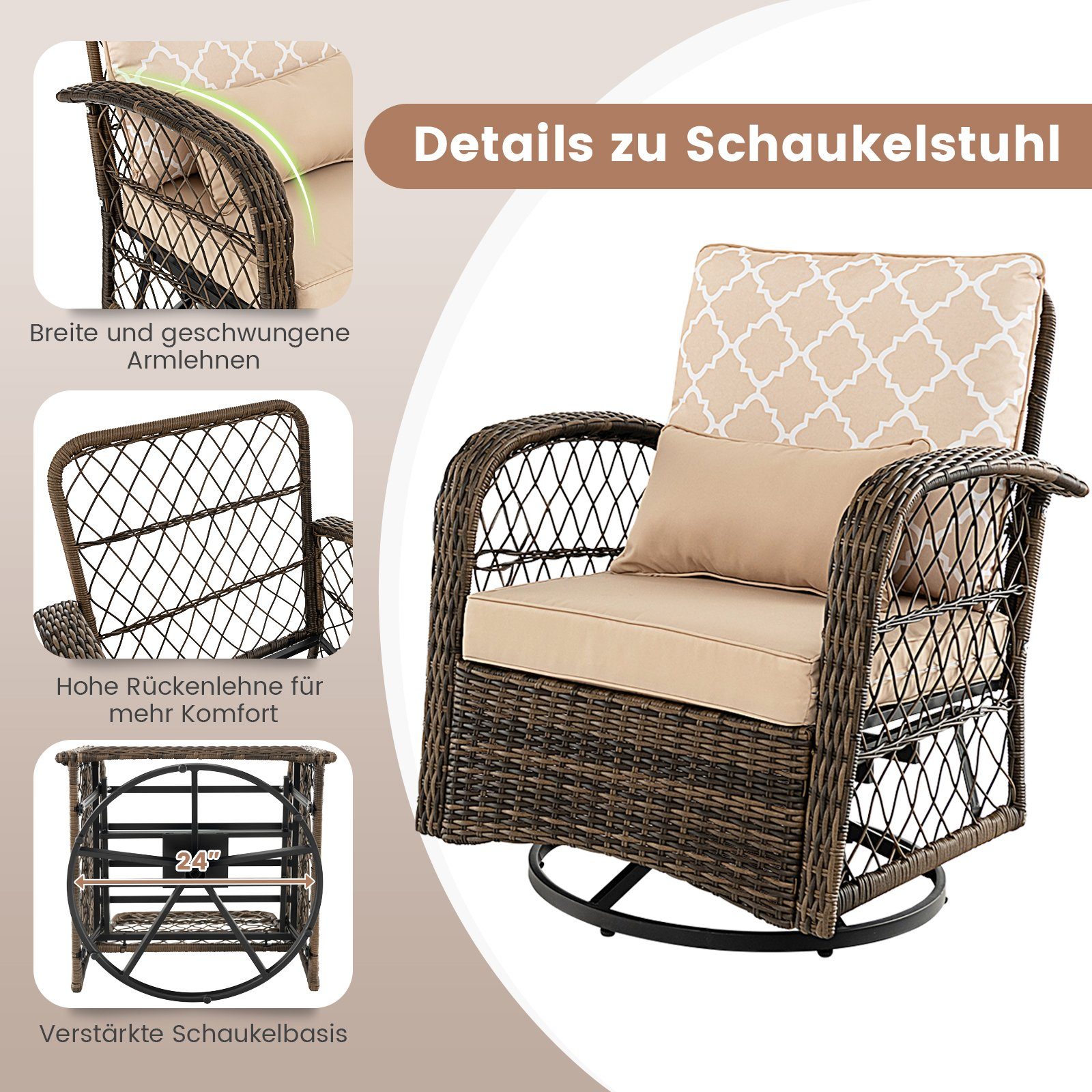 COSTWAY Balkonset, (3-tlg), 3 teilig mit Tisch & 2 Schaukelstühle