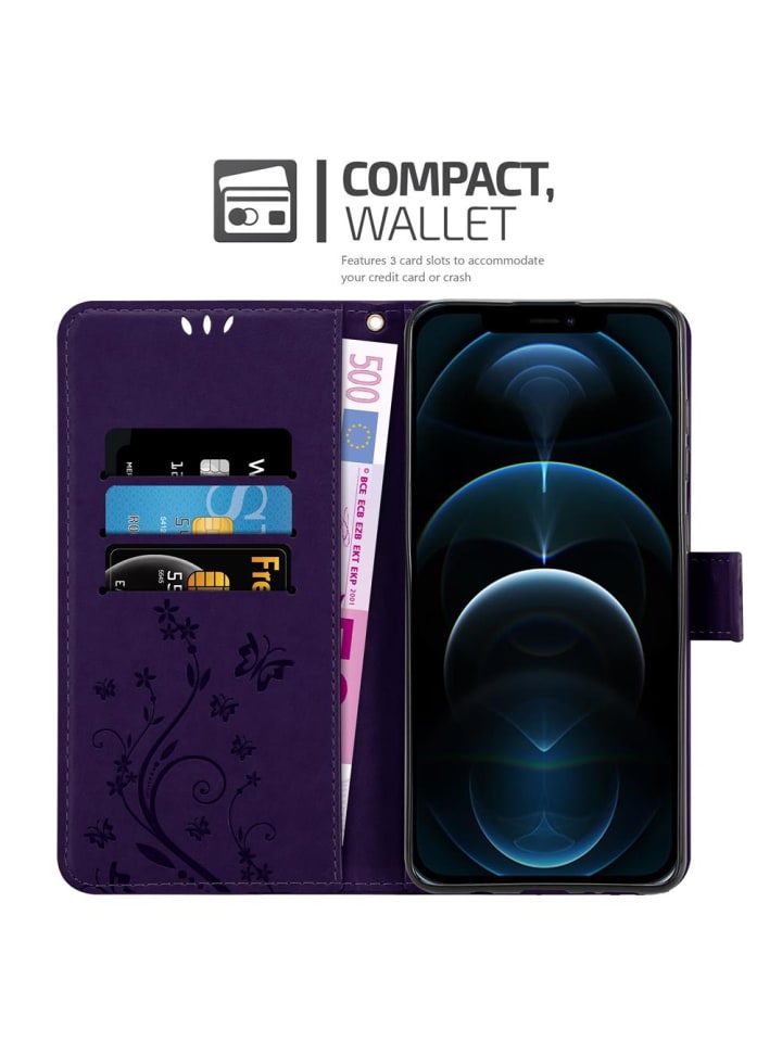 cadorabo Hülle für Apple iPhone 12 / 12 PRO Blumen Design in FLORAL DUNKEL LILA günstig kaufen onesize