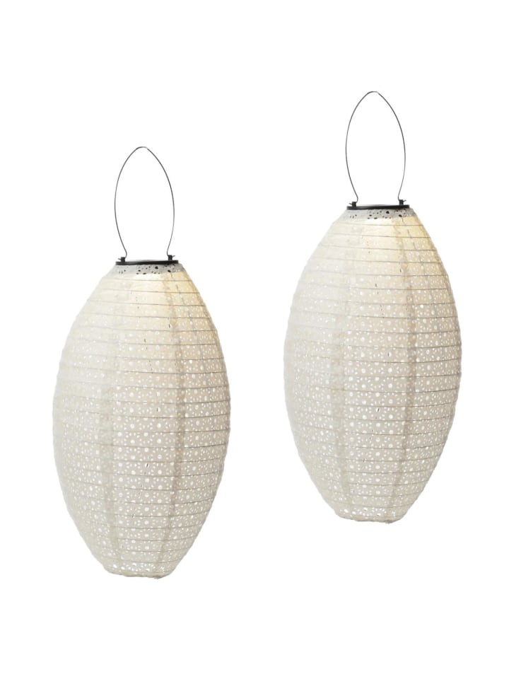 MARELIDA 2x LED Solar Lampion oval mit Blumenmuster H: 38cm in weiß günstig kaufen onesize