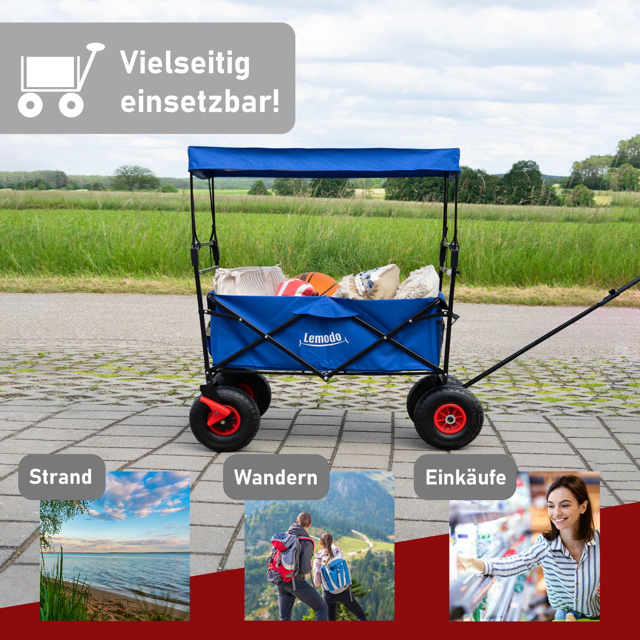Lemodo Bollerwagen faltbar mit Dach, blau