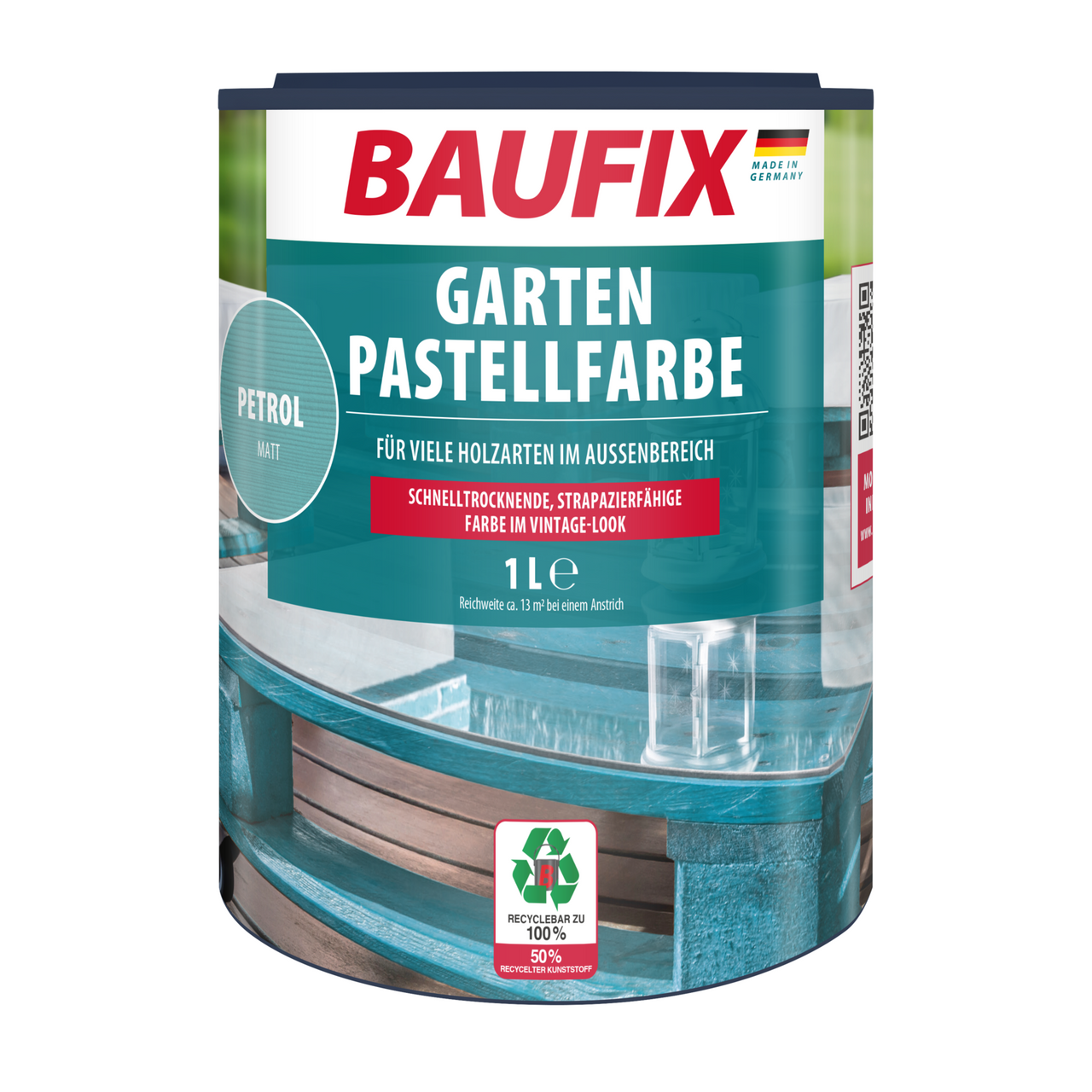 Baufix Garten Pastellfarbe petrol halbtransparent matt, 1 Liter, Holzfarbe
