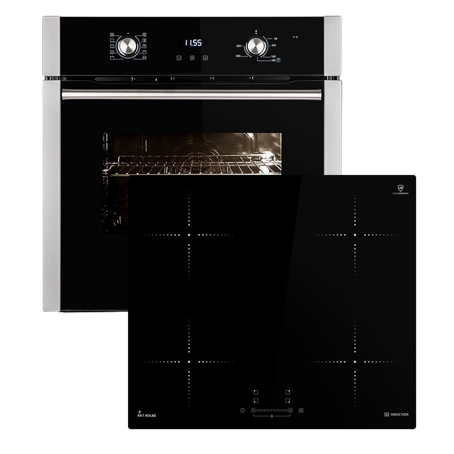 KKT KOLBE Backofen-Set KKT KOLBE Backofen und Induktionskochfeld SET8010IND59B, mit 2-fach Teleskopauszug, Heißluft / Grill-/Bratsystem / Automatik-Timer / Teleskopauszüge