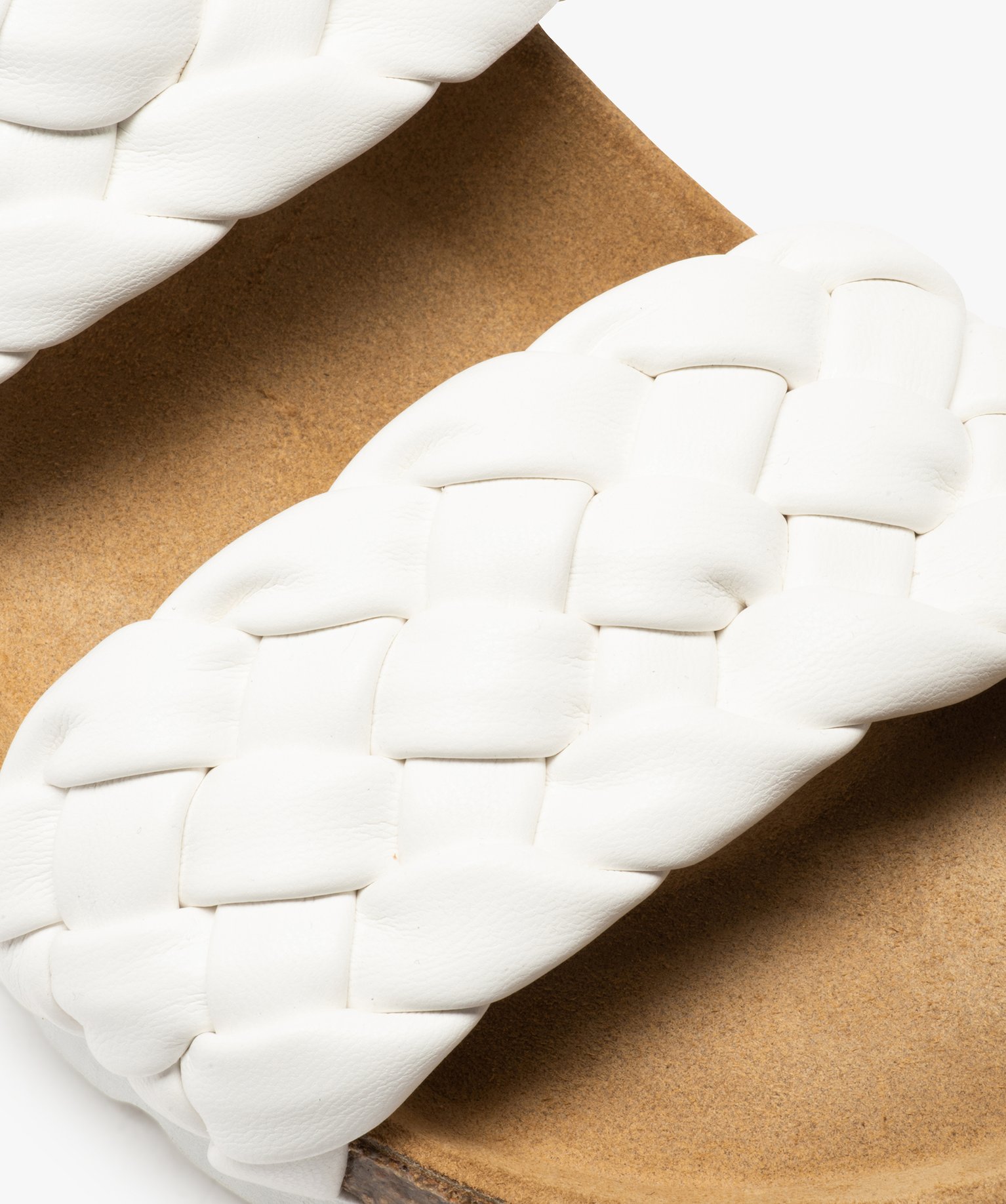Mules femme à talon plat et brides tressées rembourrées blanc | GEMO