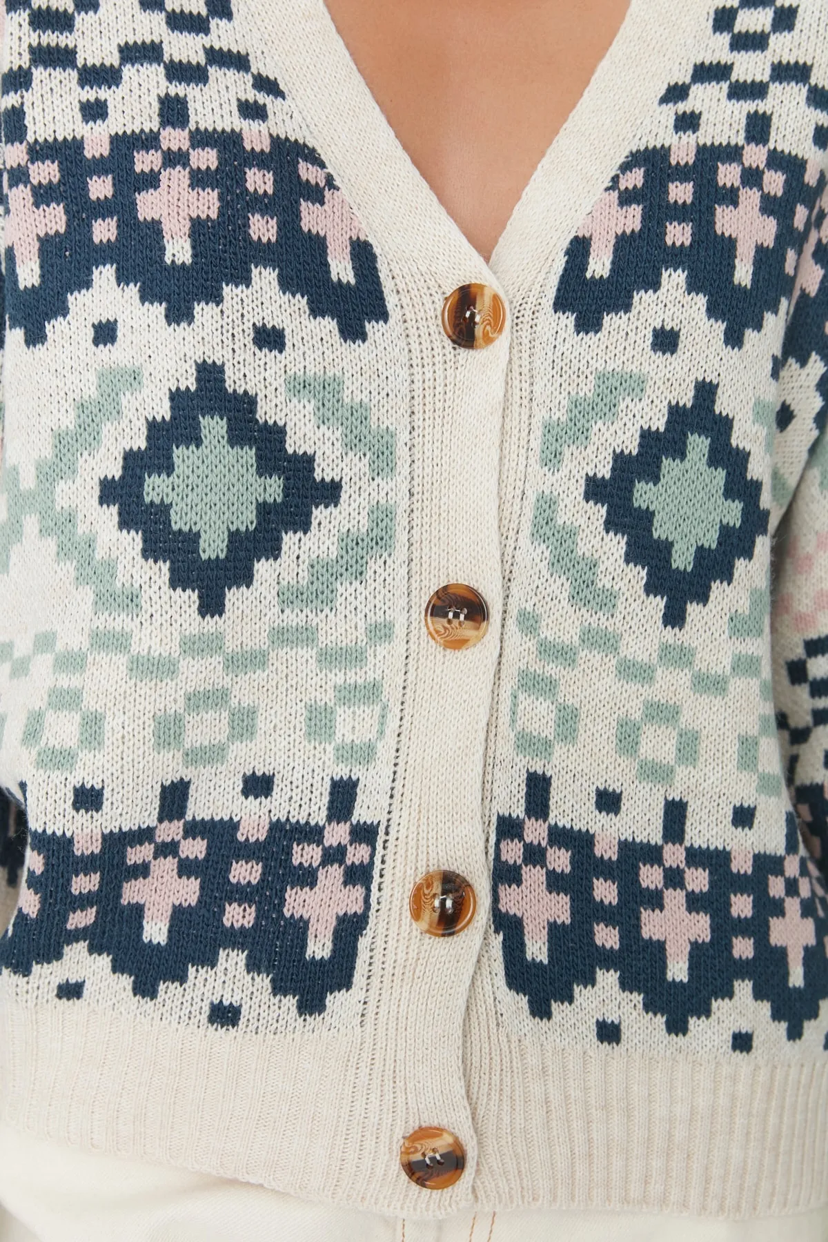 Trendyol Collection  Steinfarbene, gemusterte Strickjacke aus Strick TWOAW22HI0329