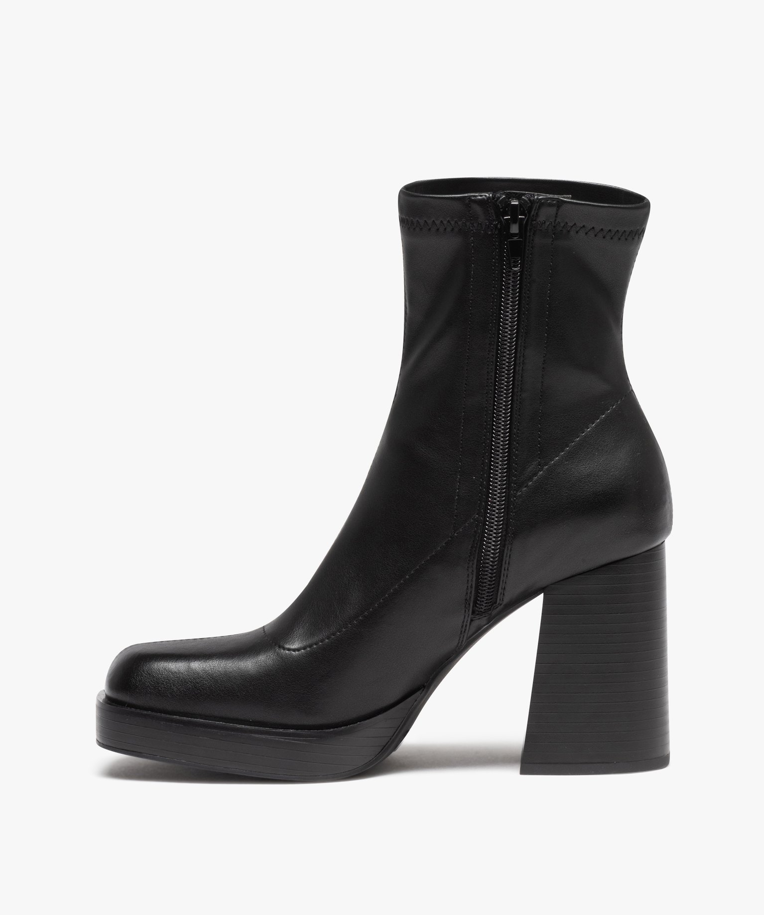 Boots femme unies à talon haut carré avec col stretch noir | GEMO