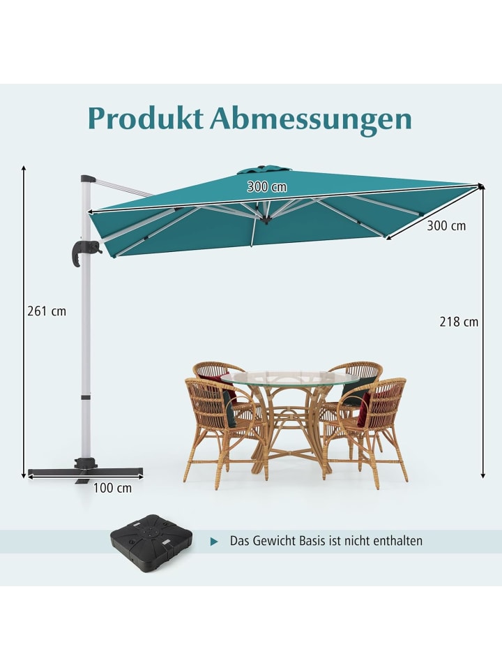 COSTWAY Sonnenschirm rechteckig 300x300cm in Blau günstig kaufen onesize