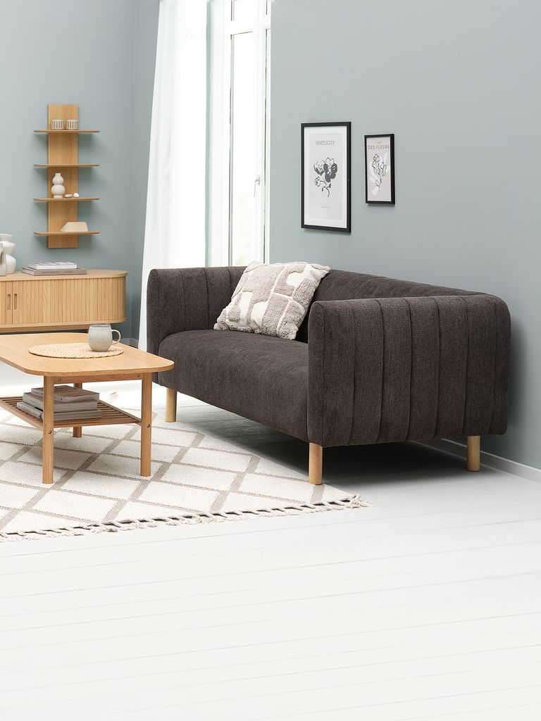 MAGLEBY 2,5-Sitzer-Sofa, dunkelbrauner Stoff/Eichenfarbe
