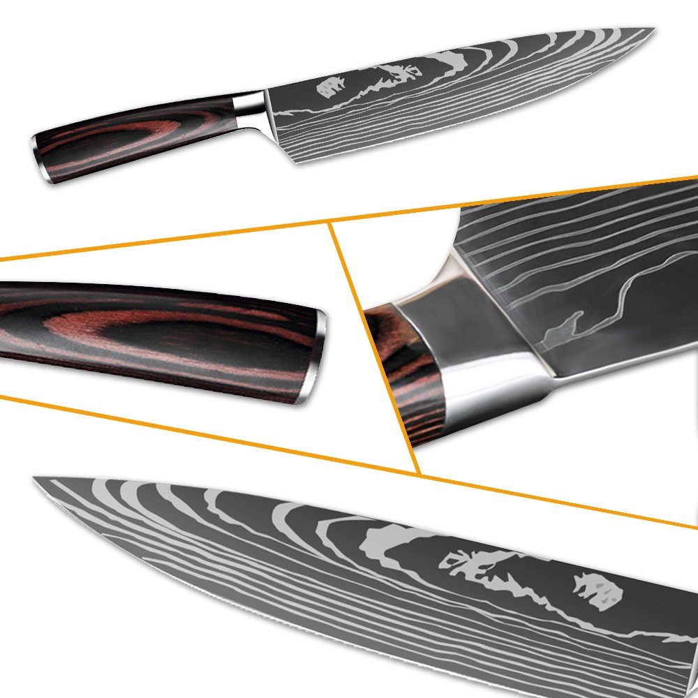 MDHAND Messer-Set Professionelles Küchenmesser Asiatisches Messerset (10-tlg), 7CR17 Edelstahl Küchenmesser Set