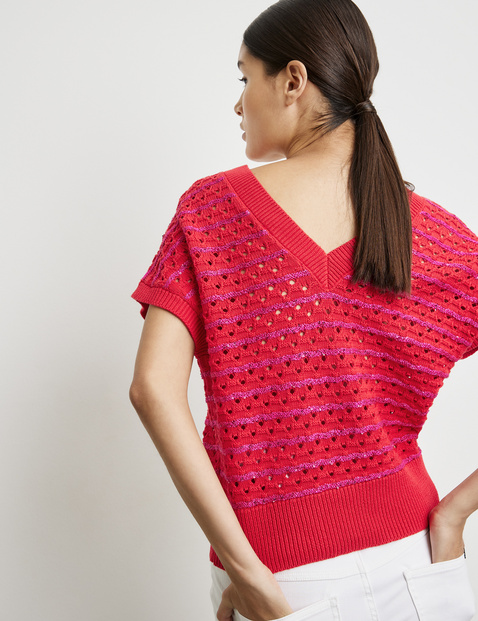 Kurzarmpullover aus luftigem Baumwollstrick