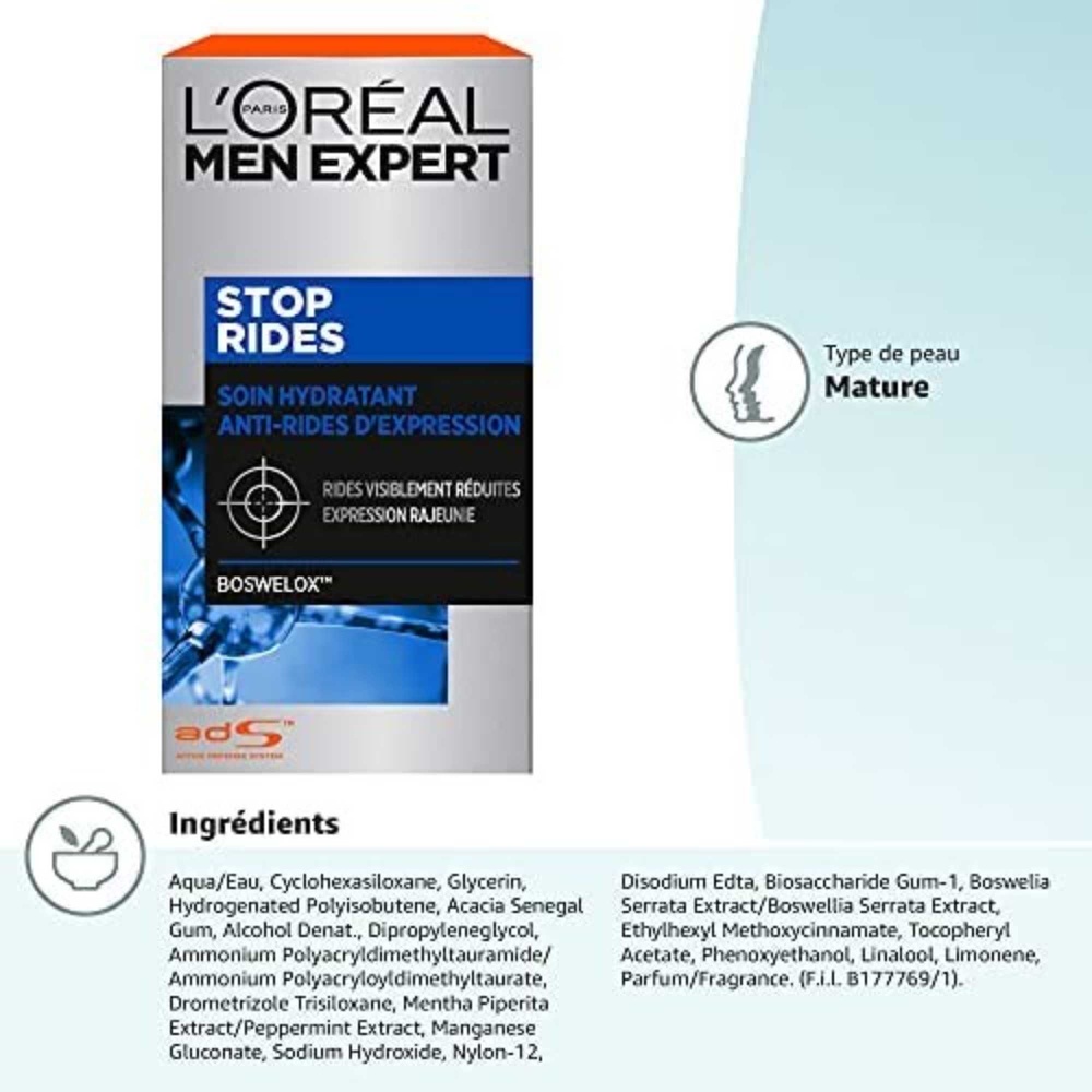 L'Oréal Paris Men Expert Stop Rides Soin Hydratant Anti-Rides d'Expression Visage Homme