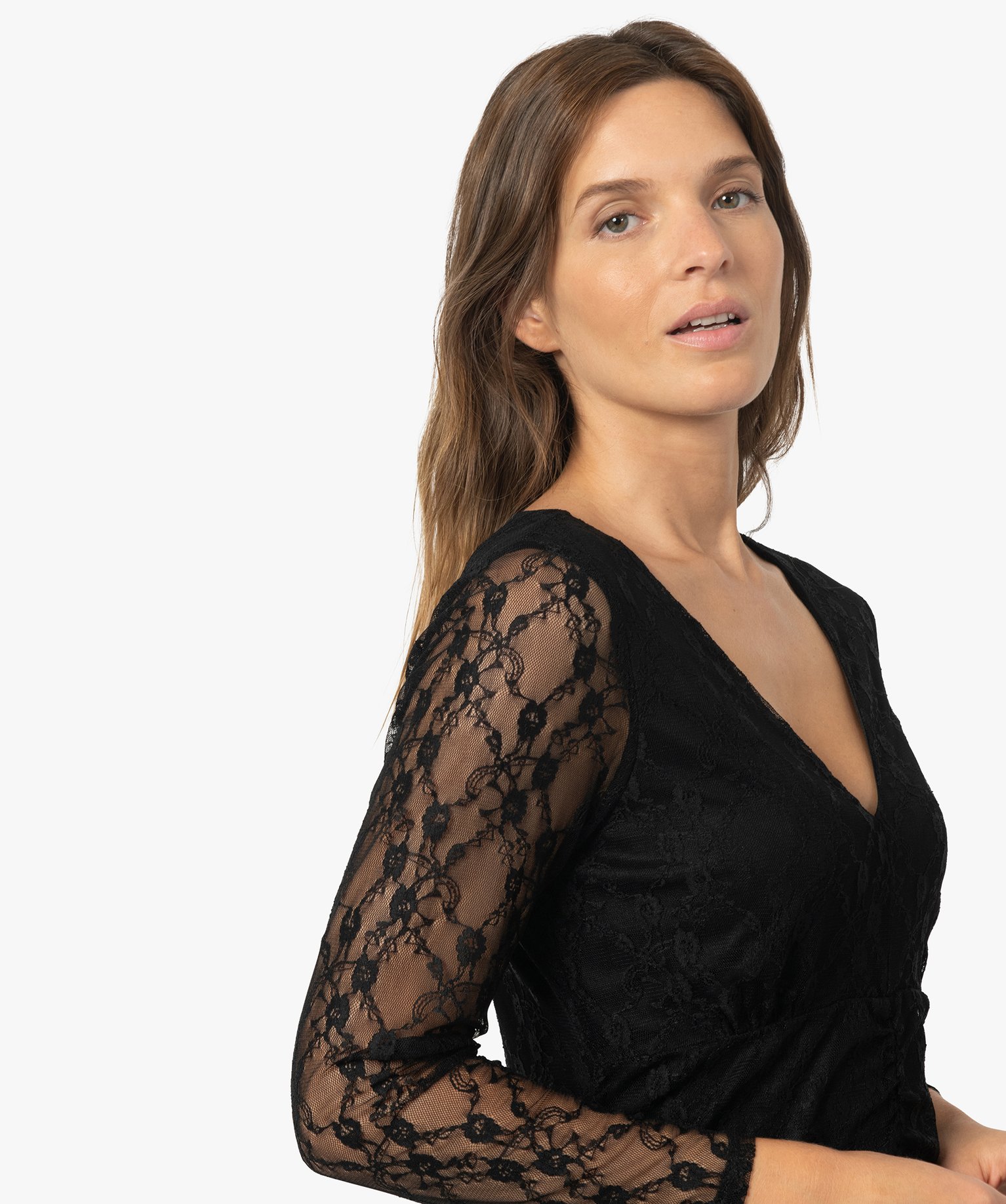 Robe femme en dentelle à manches longues | GEMO