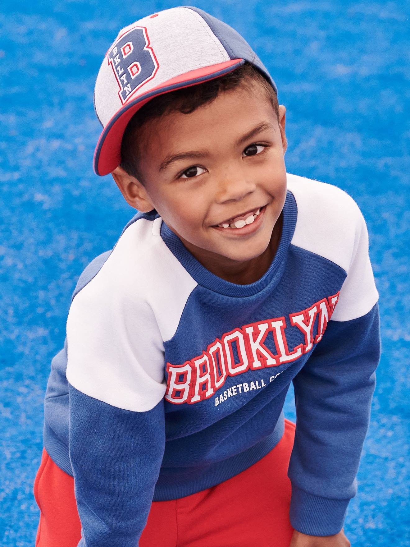 Sweat sport color block team Brooklyn garçon bleu roi