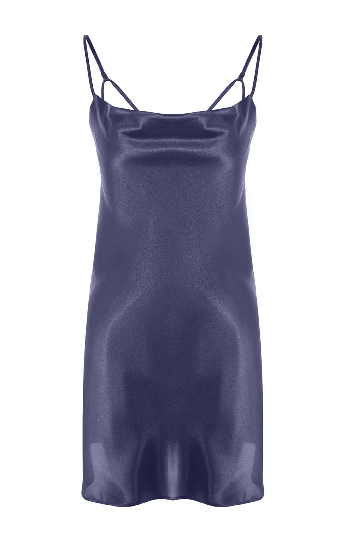 Trendyol Collection  Marineblaues Nachthemd aus gewebtem Satin mit Degaje-Kragen auf der Rückseite und Seilriemen THMSS22GC0018
