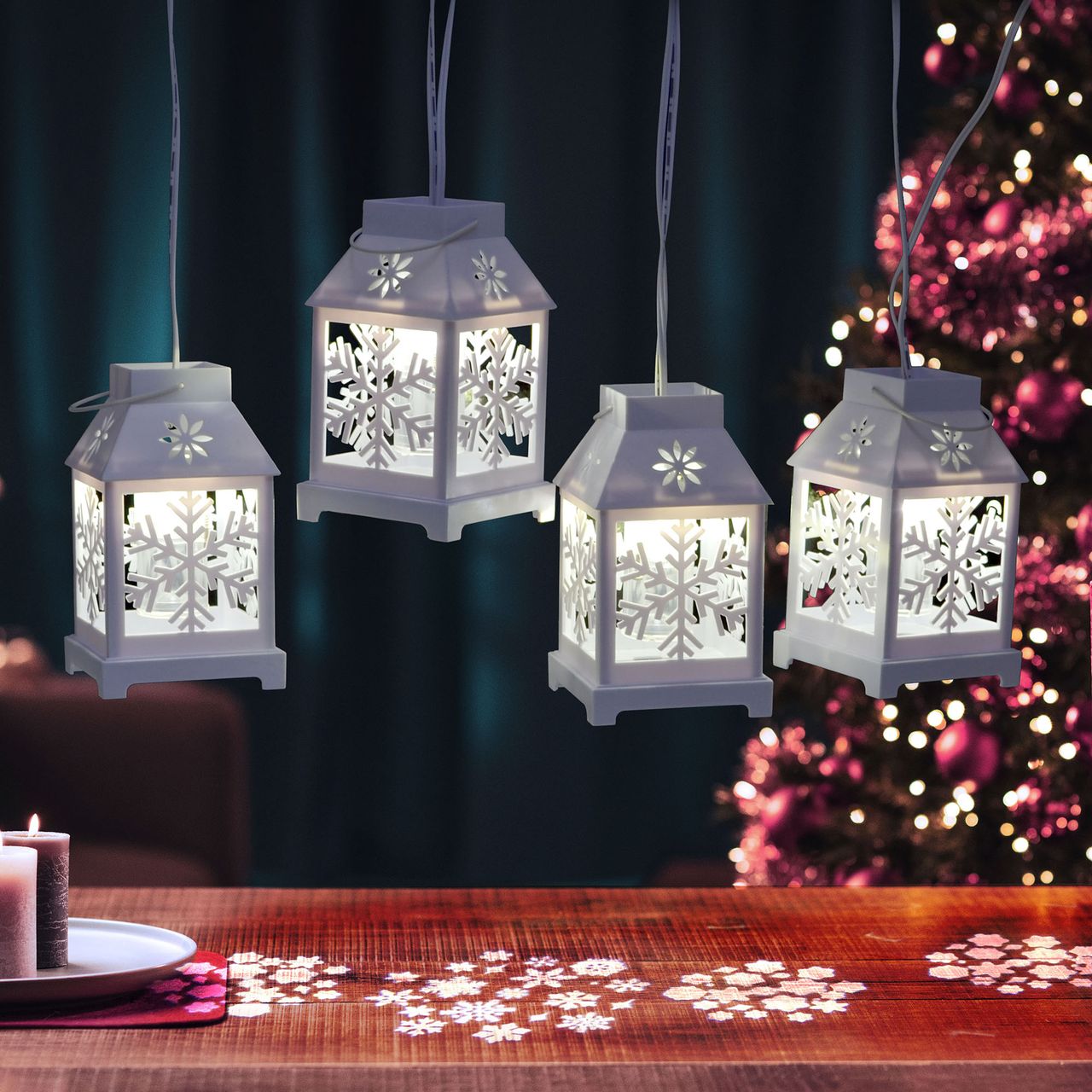 X4-Life X4-LIFE LED Laternen Lichterkette mit Schneeflocken Projektion