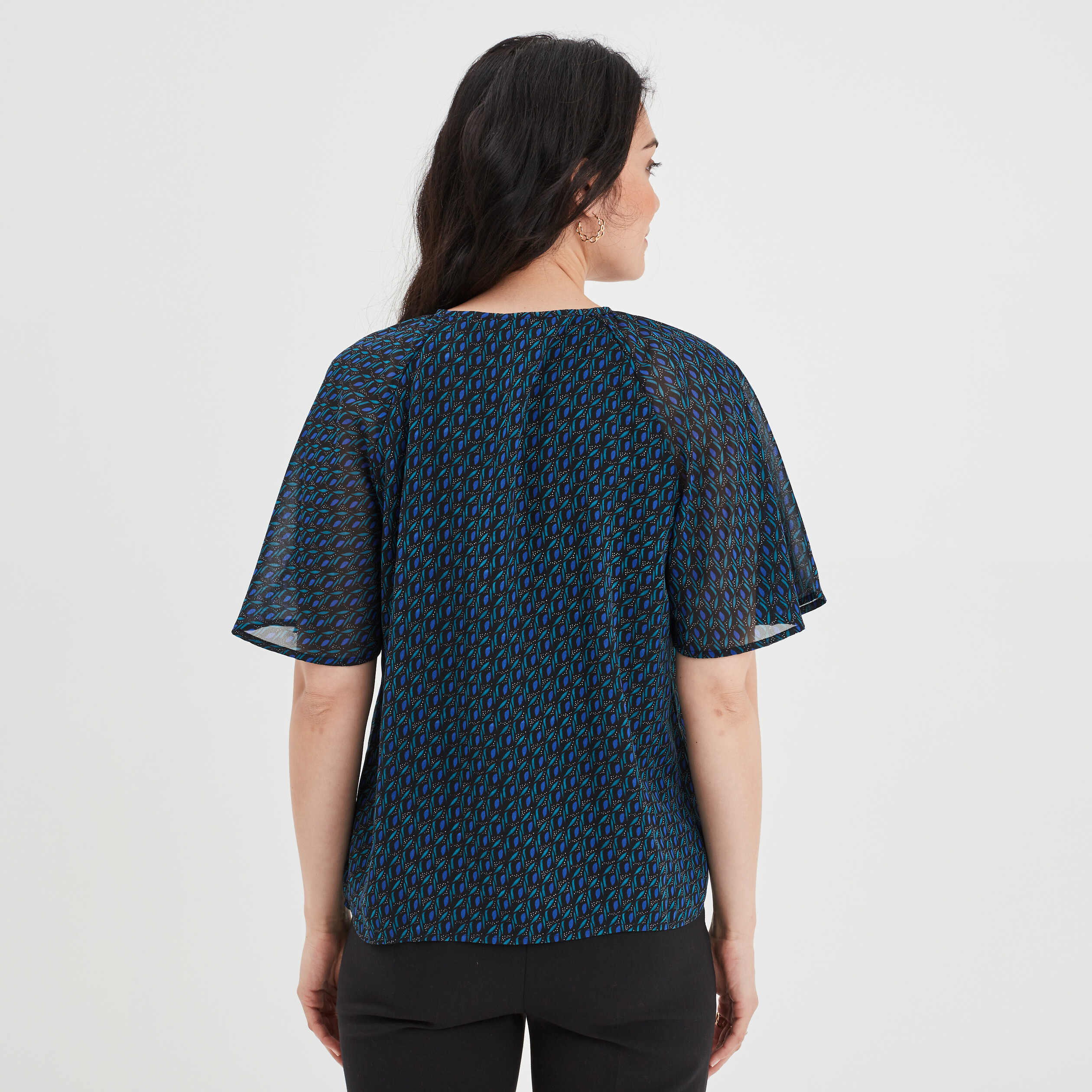 Blouse col tunisien avec cordons bleu marine femme | La Halle