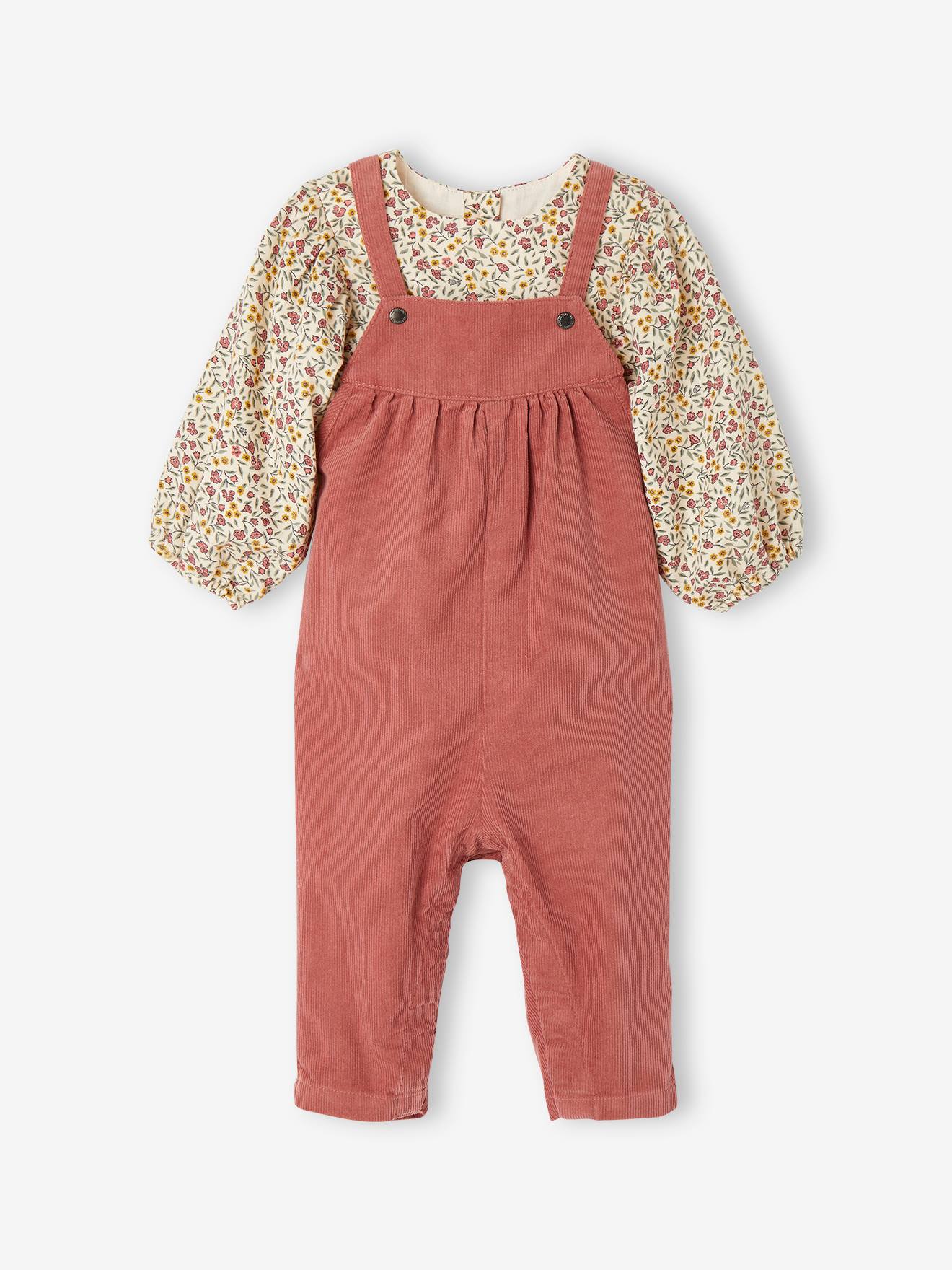 Ensemble blouse et salopette velours bébé fille bleu céleste