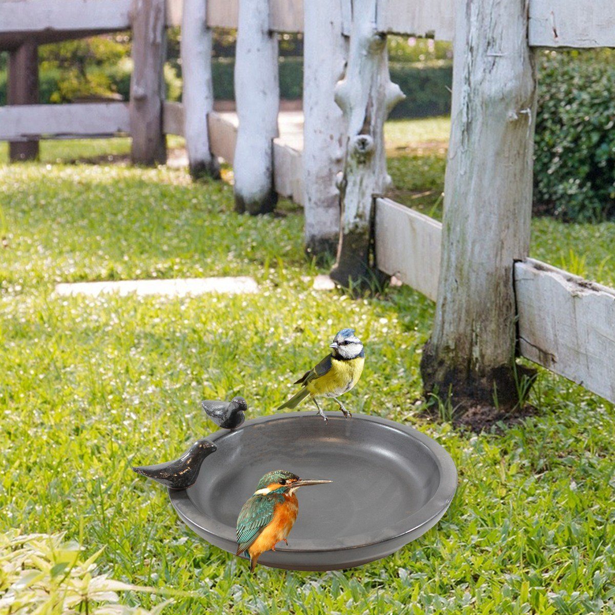 colourliving Vogeltränke Vogeltränke für den Garten 30 cm matt schwarz Keramik Vogeltränke rund, handbemalt, glasiert, leicht zu Reinigen