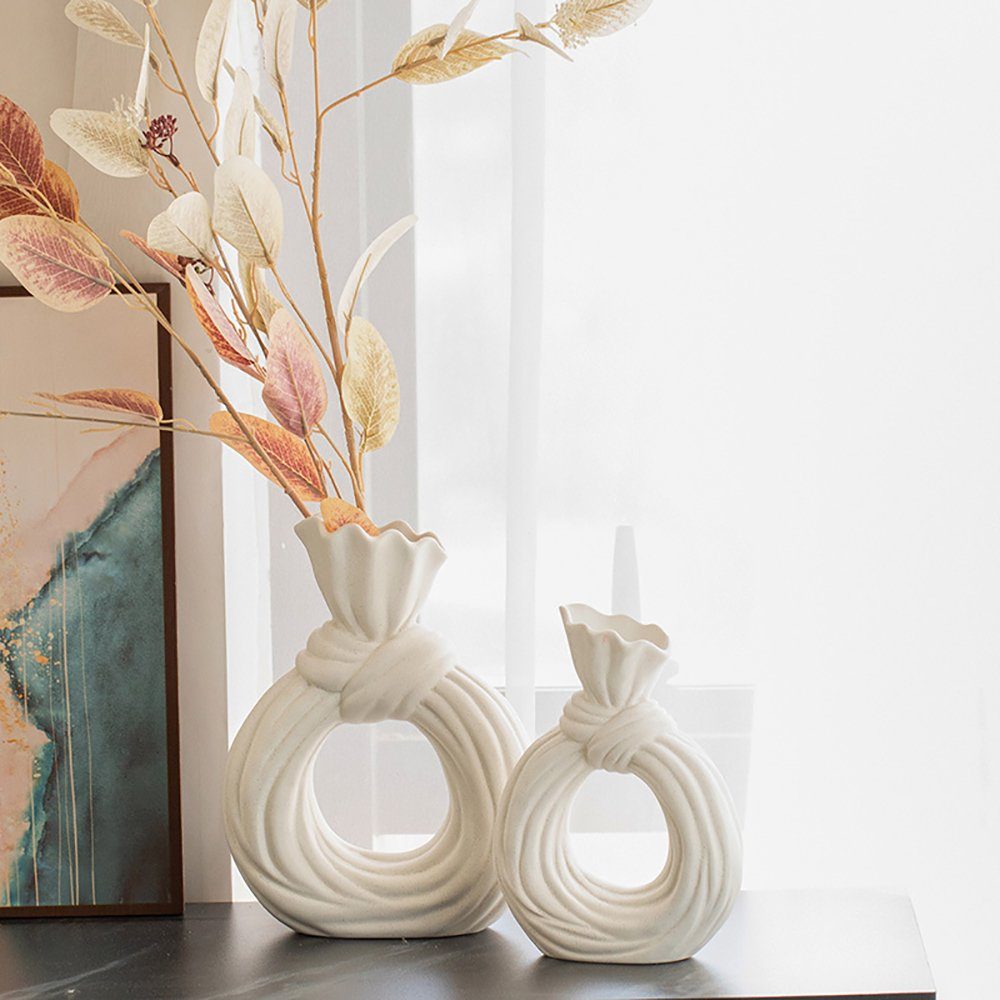 SCOHOME Dekovase Keramik vase beige Moderne deko (1 St., Geeignet für Wohnzimmer, Schlafzimmer), Kunst Vase Runde Form Vasen