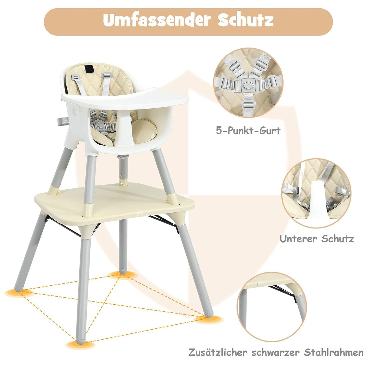 Costway 4 in 1 Baby-Hochstuhl, umwandelbarer Babystuhl mit 5-Punkt-Gurt