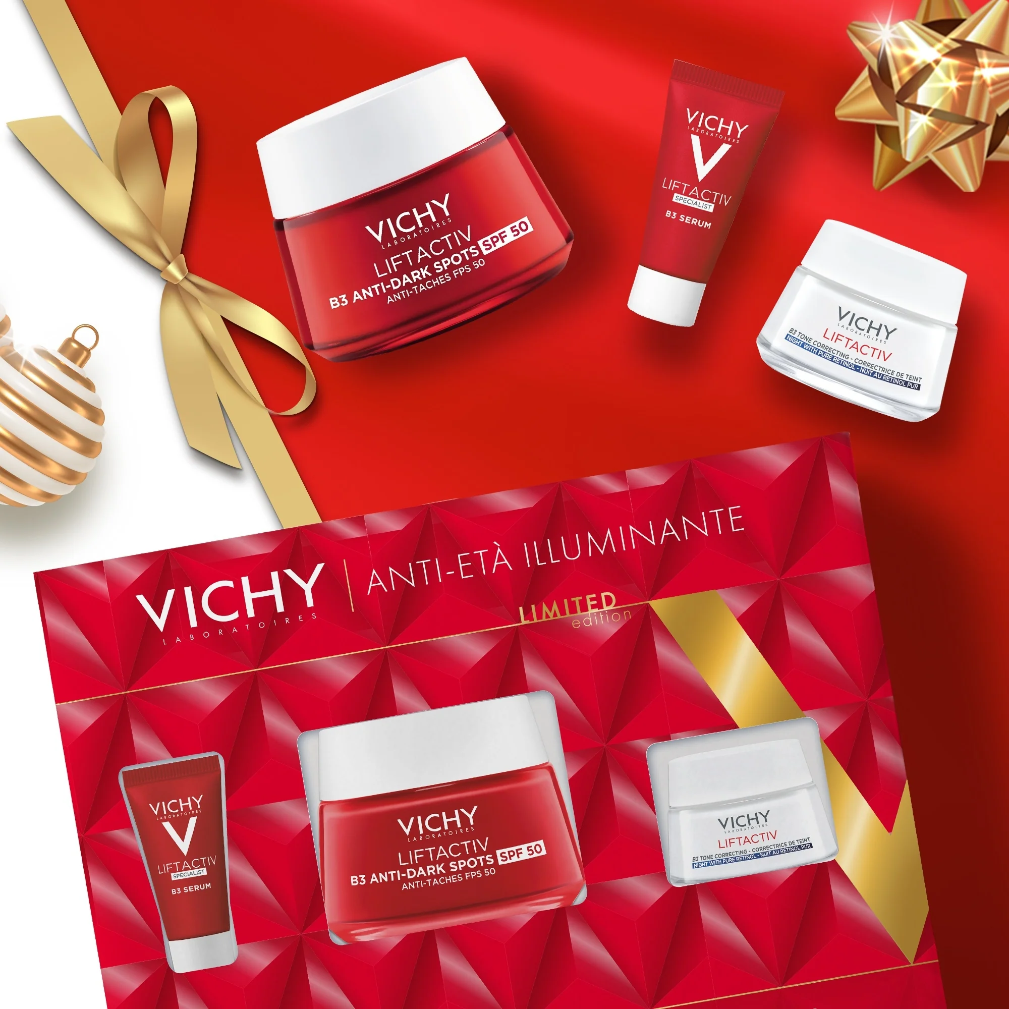 Liftactiv B3 Anti-Pickel-Set: Serum + Tagescreme LSF 50 + Nachtcreme – Anti-Pickel-Set, aufhellendes Set, 24-Stunden-Gesichtspflege gegen Hautunreinheiten