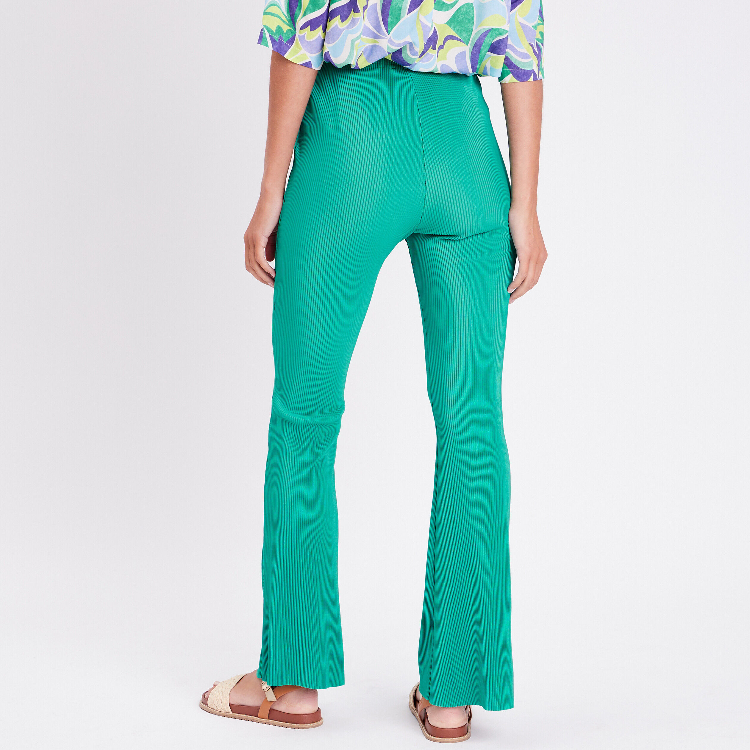 Pantalon flare plissé vert femme | Cache Cache