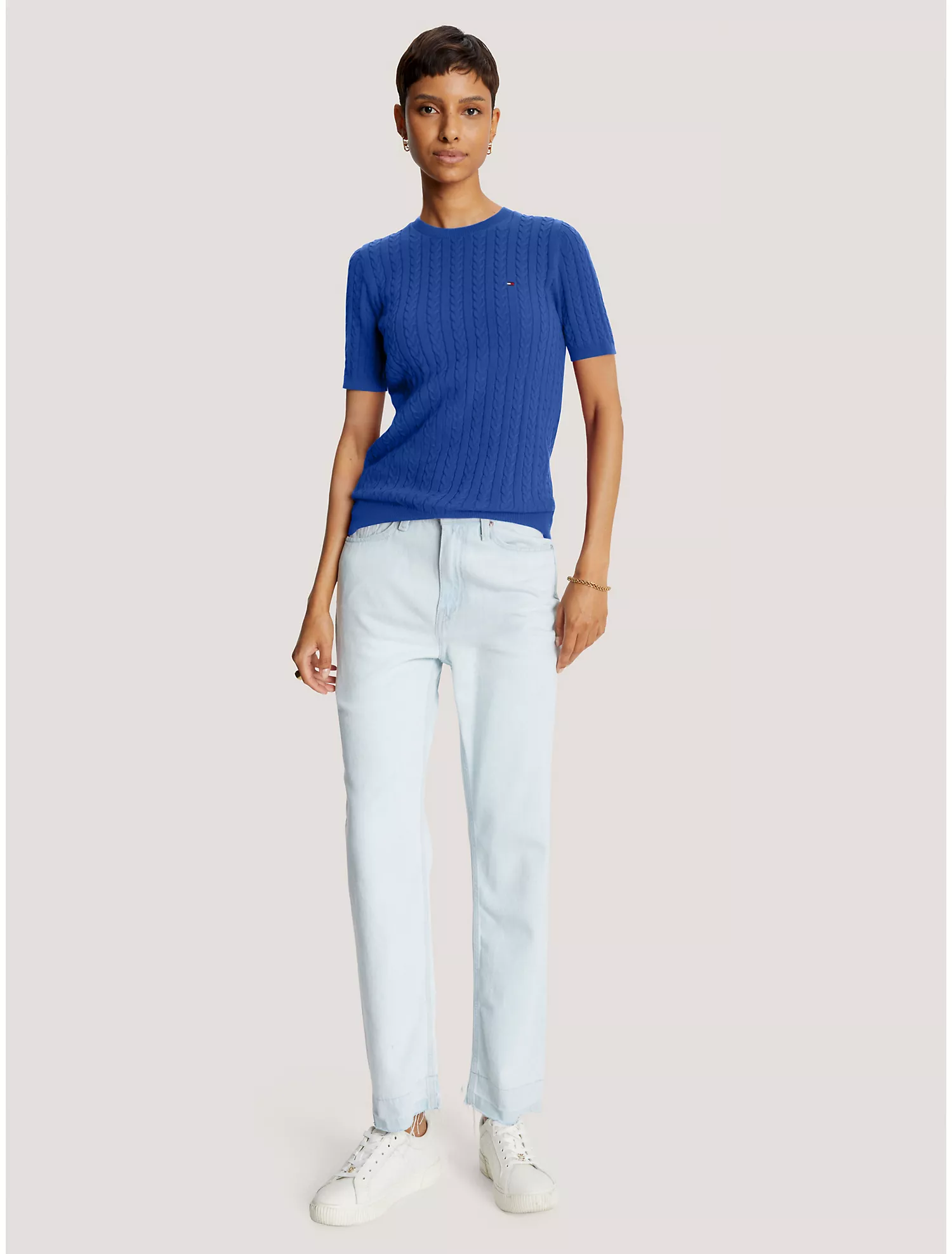 Cable Knit Short-Sleeve Sweater