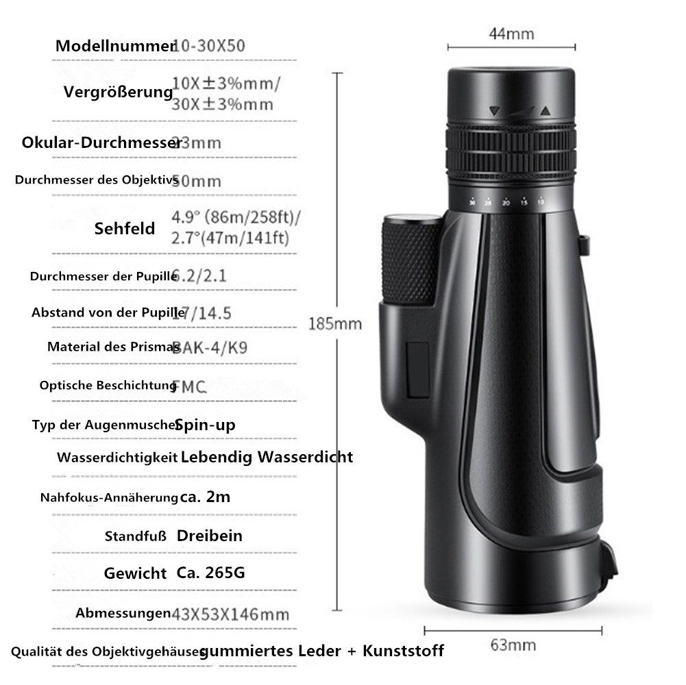 XDeer Teleskop Monokular Teleskopmit Stativ und Handyhalterung Wasserdichtes, Monokular, (30*50) Monokular für Erwachsene Vogelbeobachtung