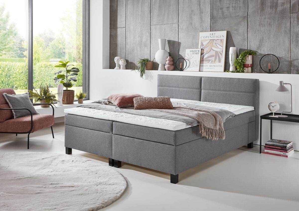 Sun Garden Boxspringbett Cresco mit Bettkasten Grau 180 x 200 cm