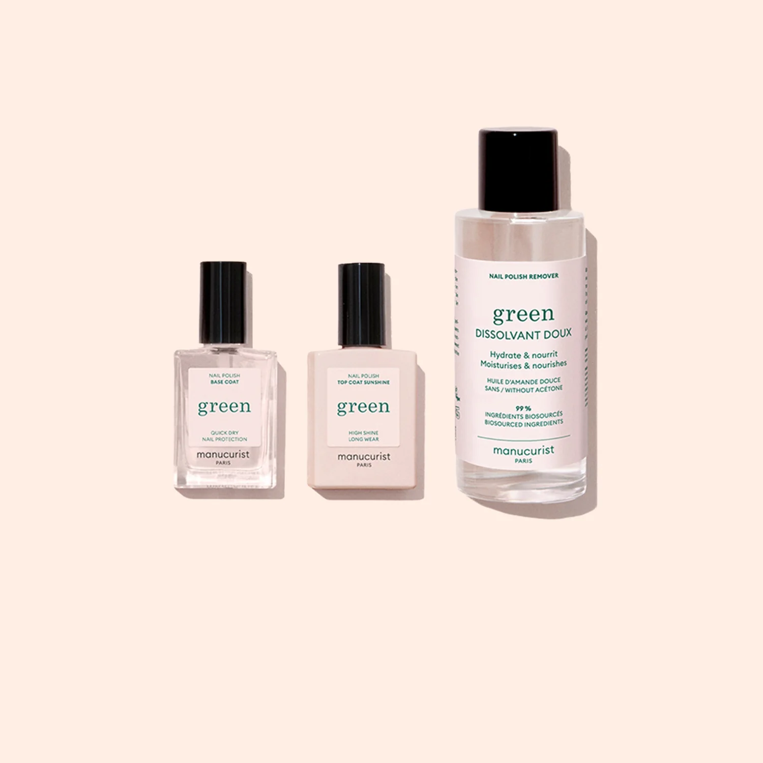 Green™ Trio nagu lakas bāze un virsējā daļa Green™ nagu lakas noņēmējs