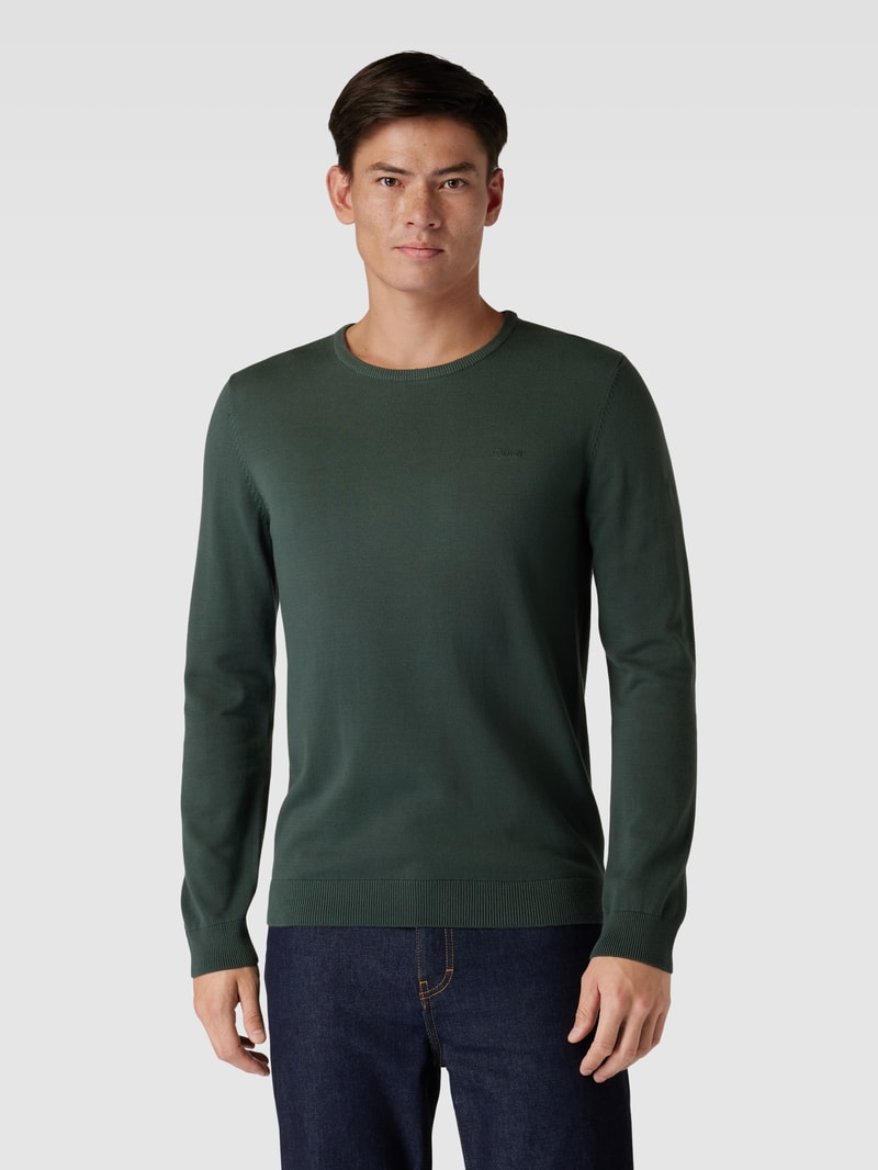 Strickpullover mit Label-Stitching Modell 'BASIC' in olivgrün