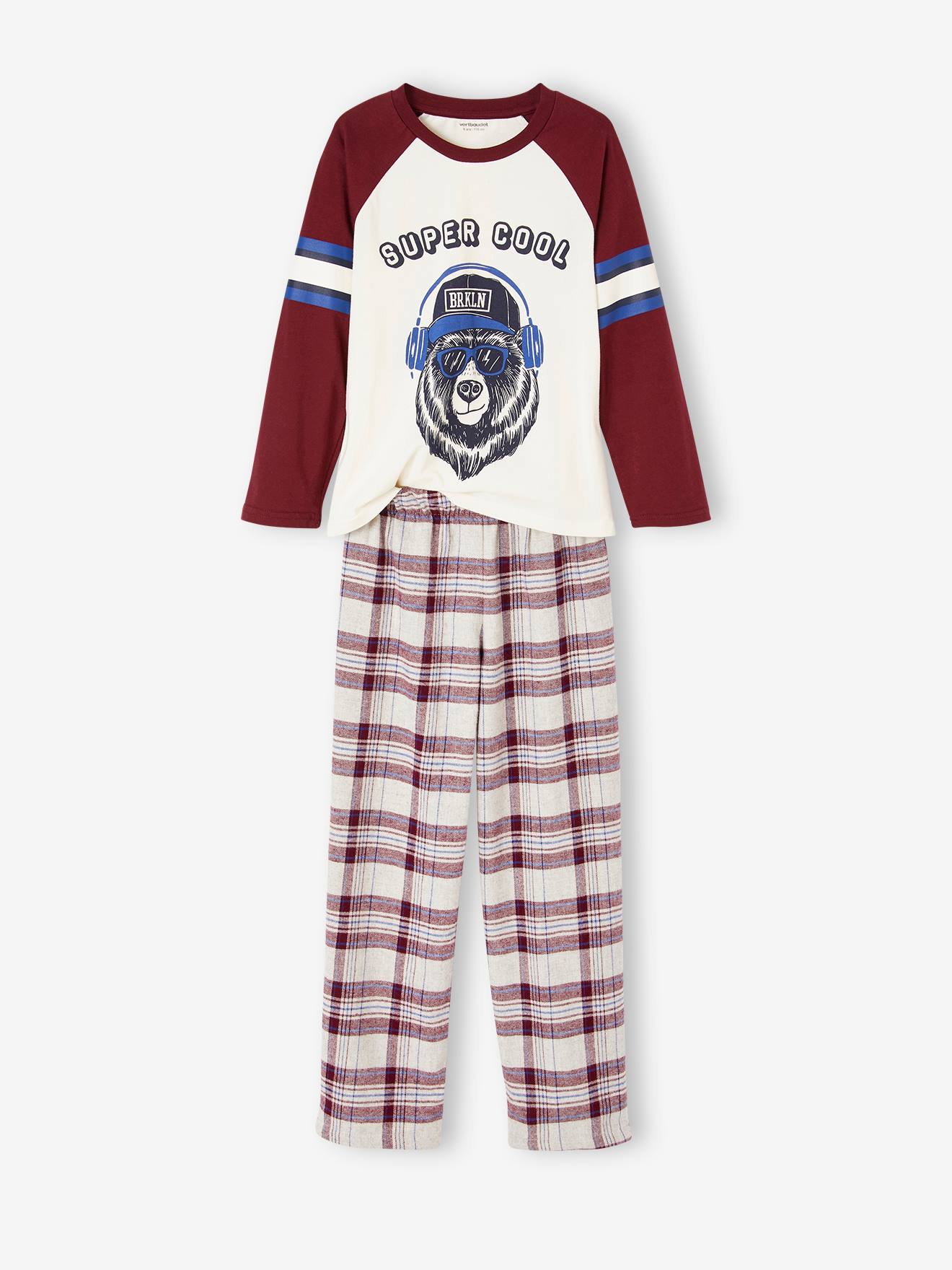 Pyjama super cool motif ours garçon bas en flanelle bordeaux