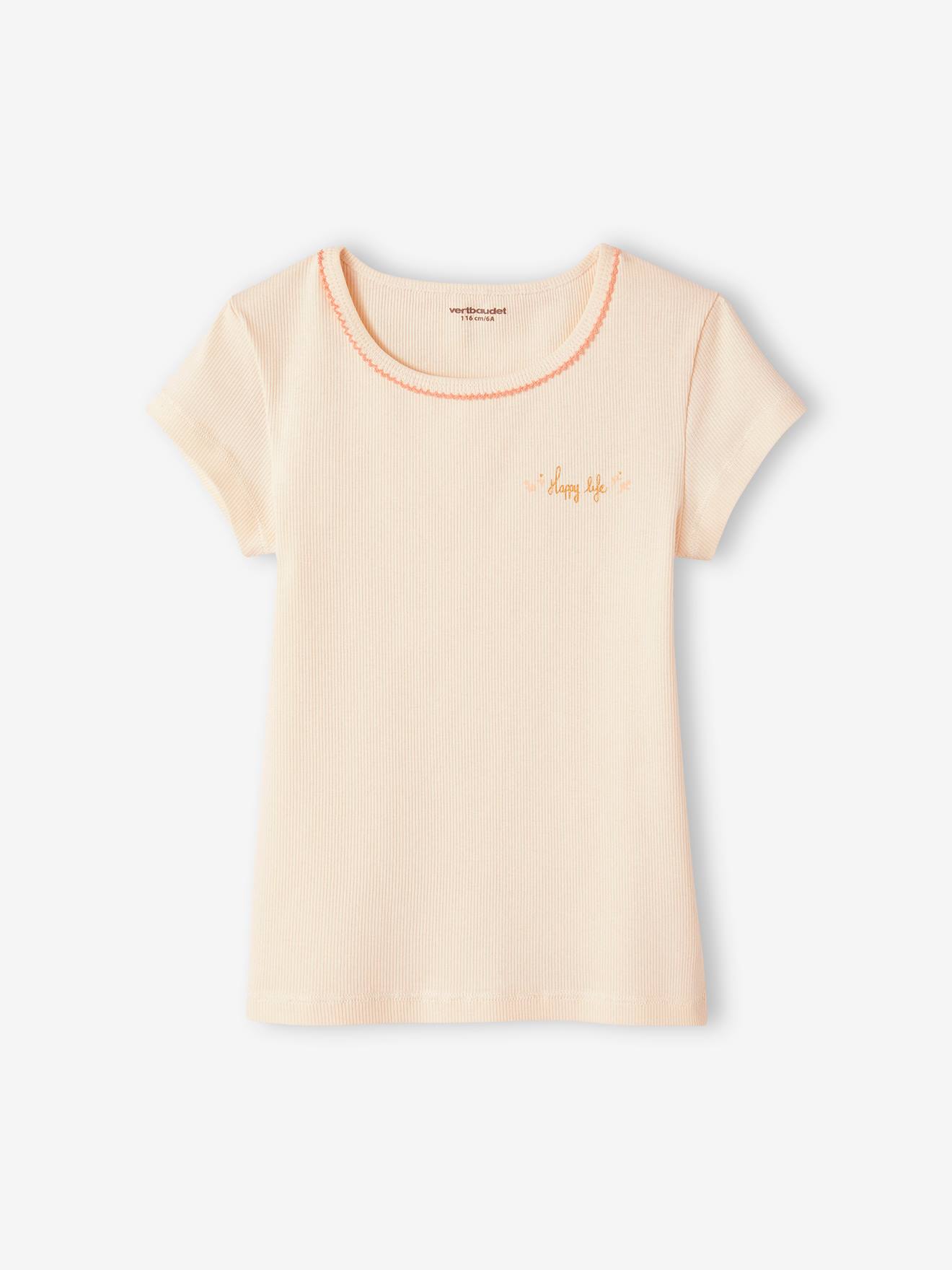Vertbaudet 3er-Pack Mädchen T-Shirts, Ripp Oeko-Tex - rosa nude