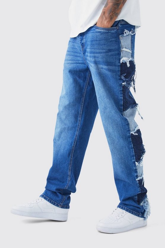 Tall lockere Patchwork Jeans mit Seitenstreifen