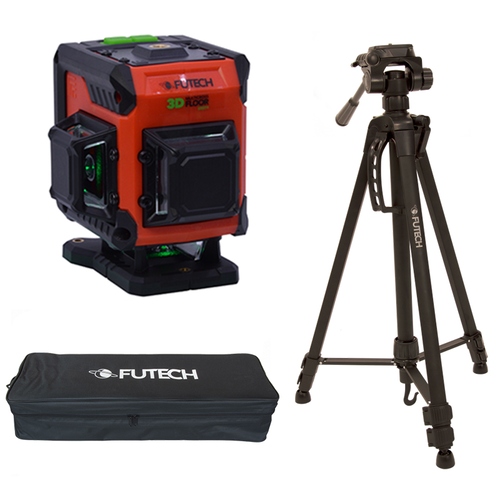 Futech 026.3FG-S Multicross 3D Bodenlaser-Set (kabellos, Kreuzlinienlaser), grün, inkl. Akku und Stativ in Tasche