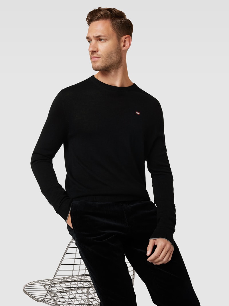 Longsleeve mit Label-Stitching Modell 'DAMAVAND' in schwarz