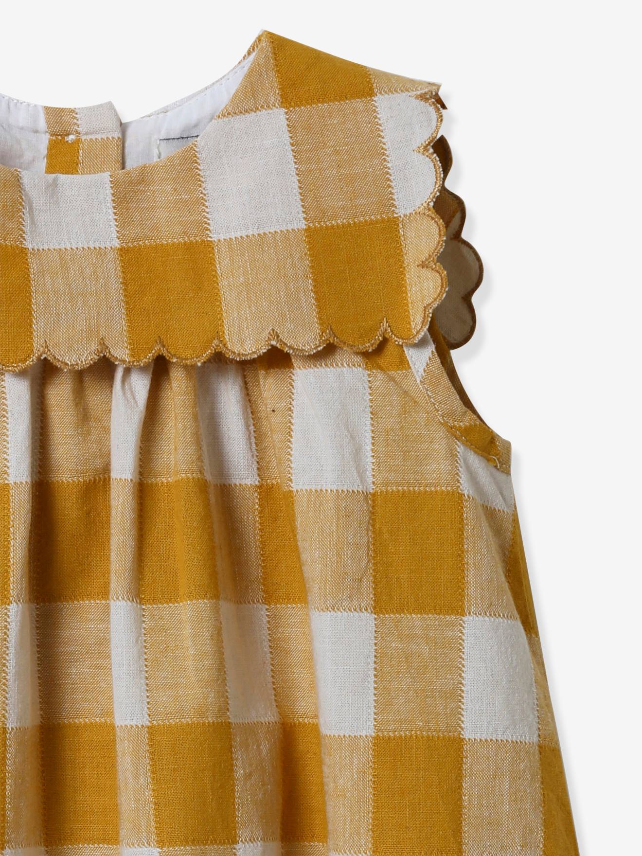 Robe vichy bébé en lin et coton CYRILLUS carreaux jaune