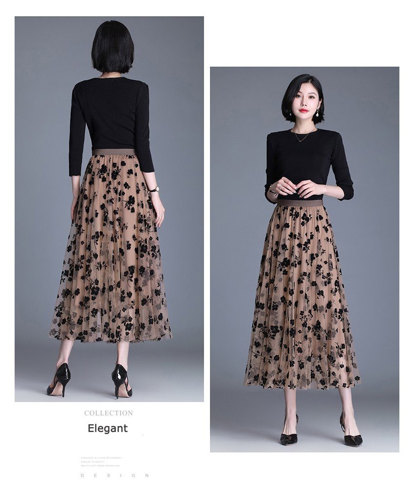 DEBAIJIA Plisseerock Damen Tüllrock Sommer Frauen Mesh Hohe Taille Midi Röcke Floral