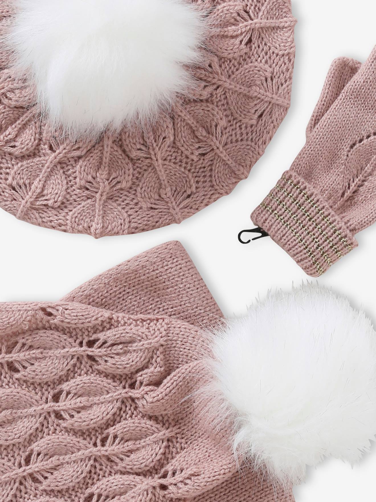 Vertbaudet Mädchen-Set: Mütze, Schal & Handschuhe - pudrig rosa