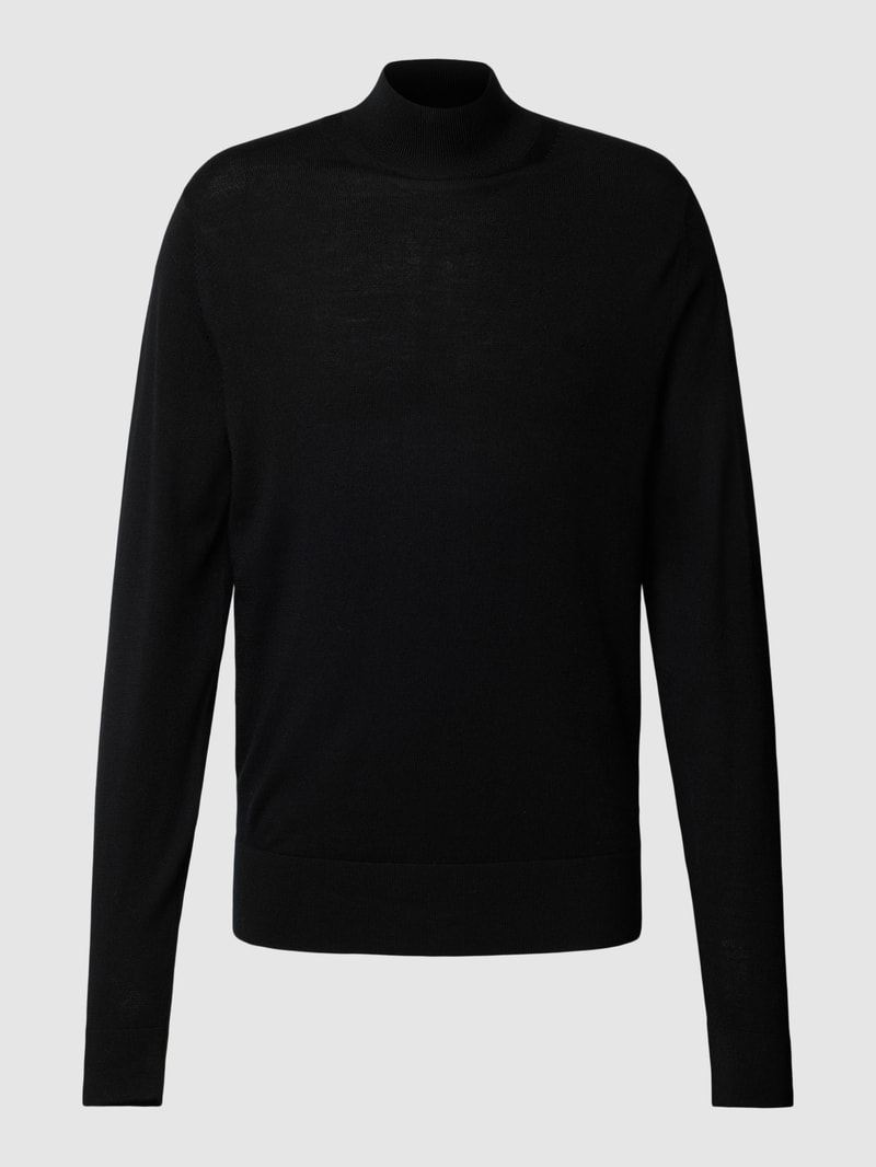 Strickpullover aus Wolle Modell 'MERINO MOCK' in schwarz