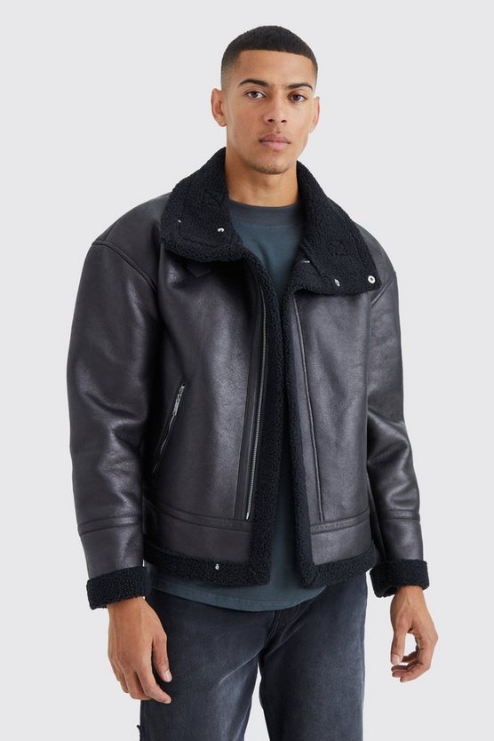 Kastige PU-Fliegerjacke
