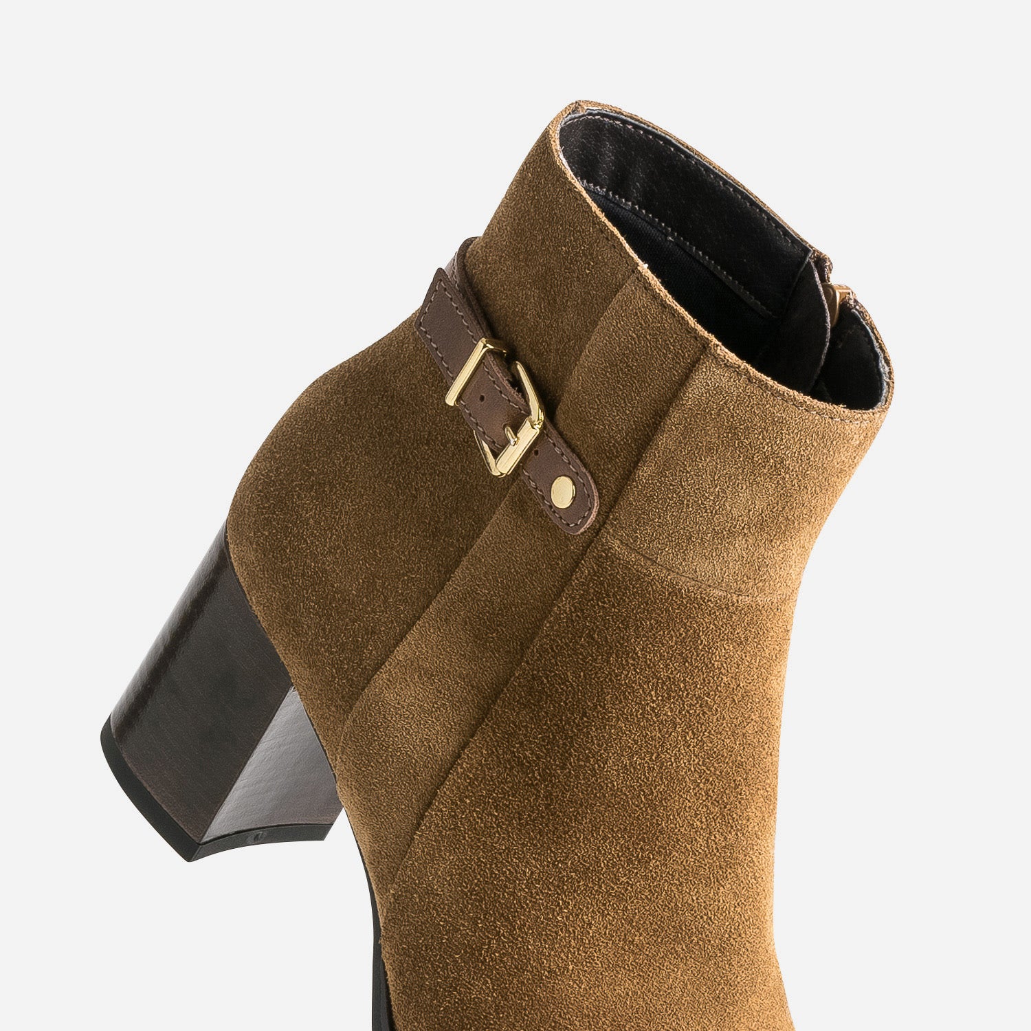 Boots talon camel en cuir velours