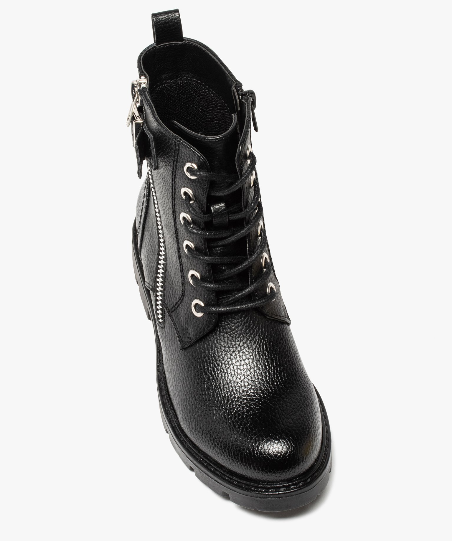 Boots fille à lacets style rock fermeture zippée noir | GEMO