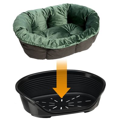 Set aus Ferplast Korb Siesta Deluxe  mit Überzug Sofà Samt grün