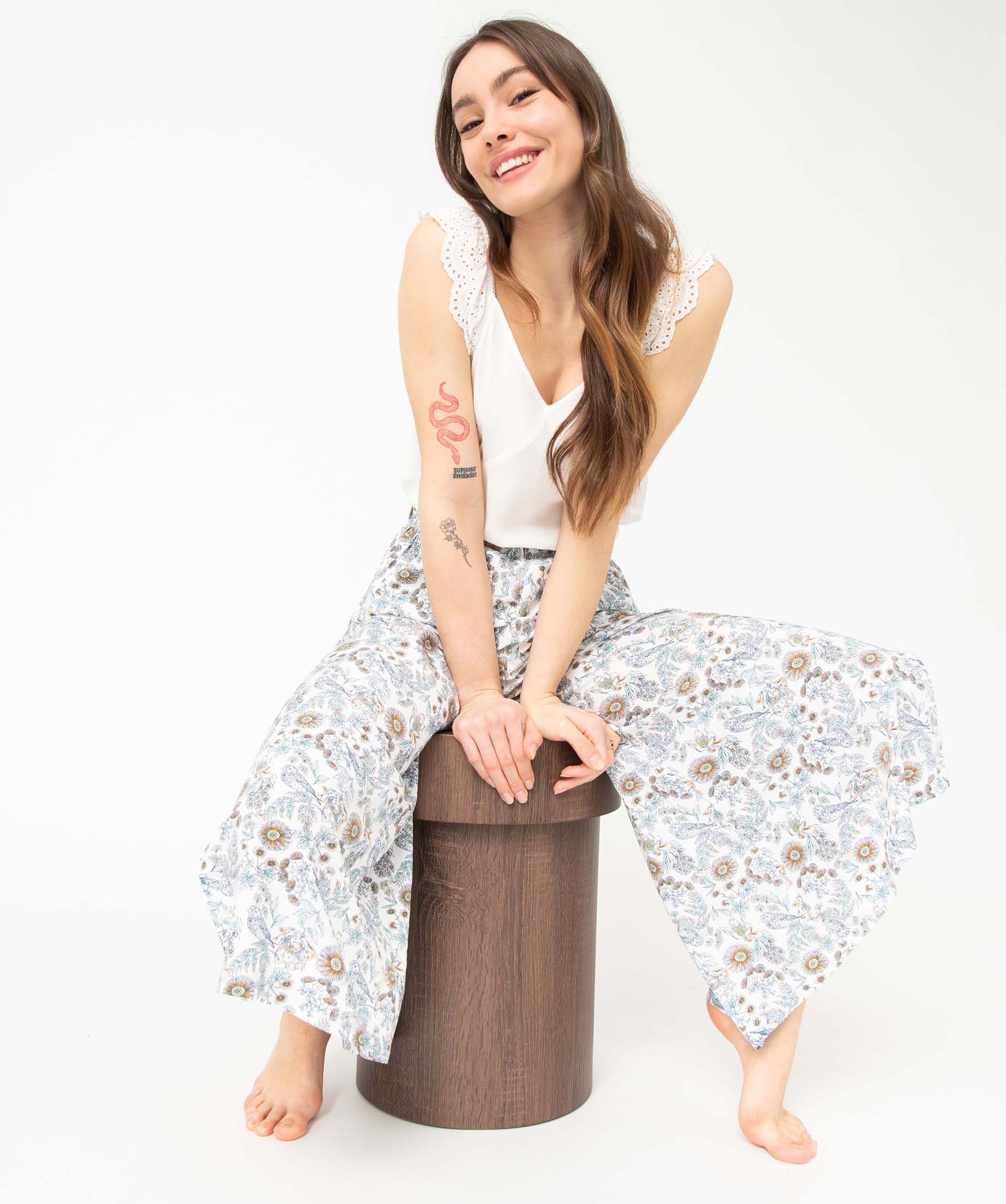 Bas de pyjama femme fluide à motif fleuri imprime | GEMO