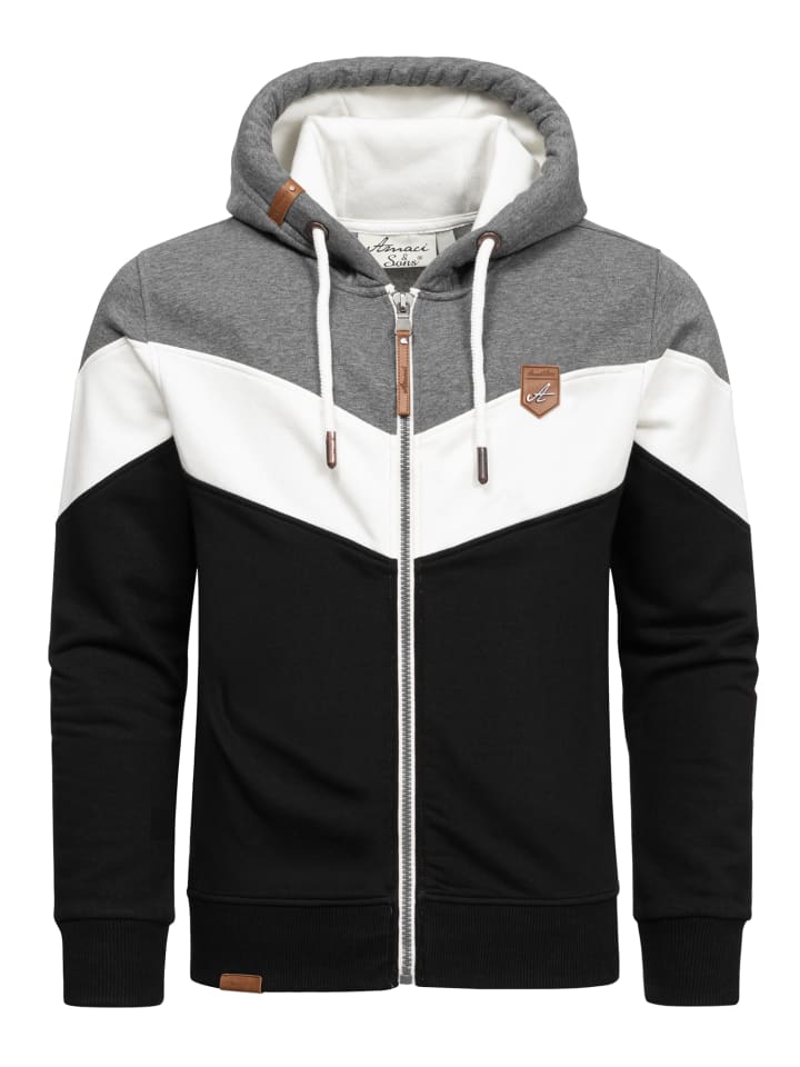 Amaci&Sons Sweatjacke im Block-Design ARDMORE in Anthrazit/Weiß/Schwarz günstig kaufen