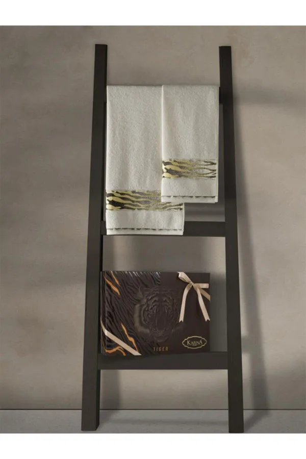 Karna Home  Elfenbein besticktes Badetuch-Set