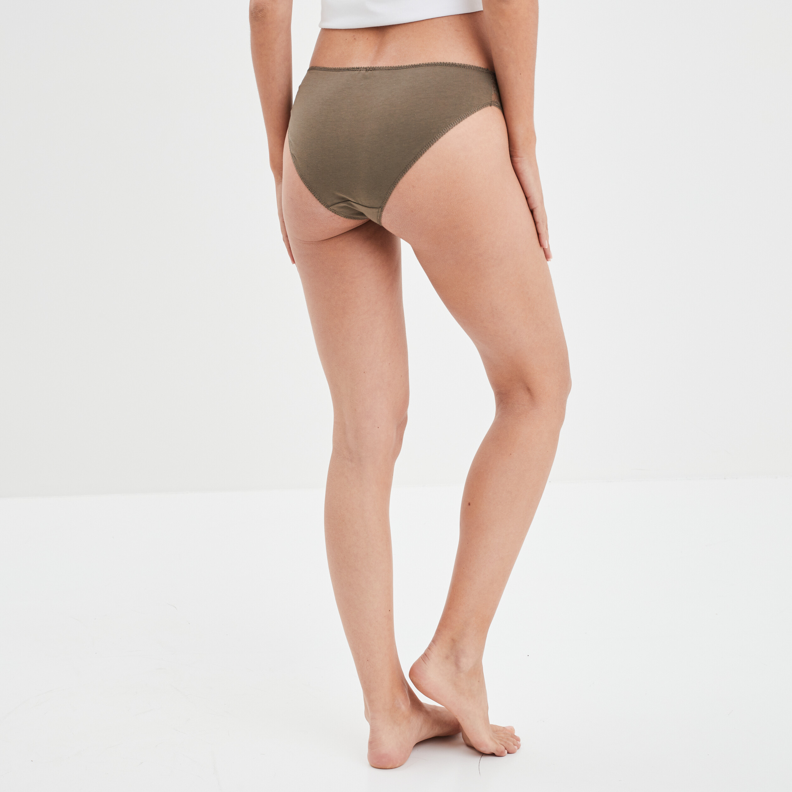 Culotte en coton avec dentelle vert kaki femme | La Halle